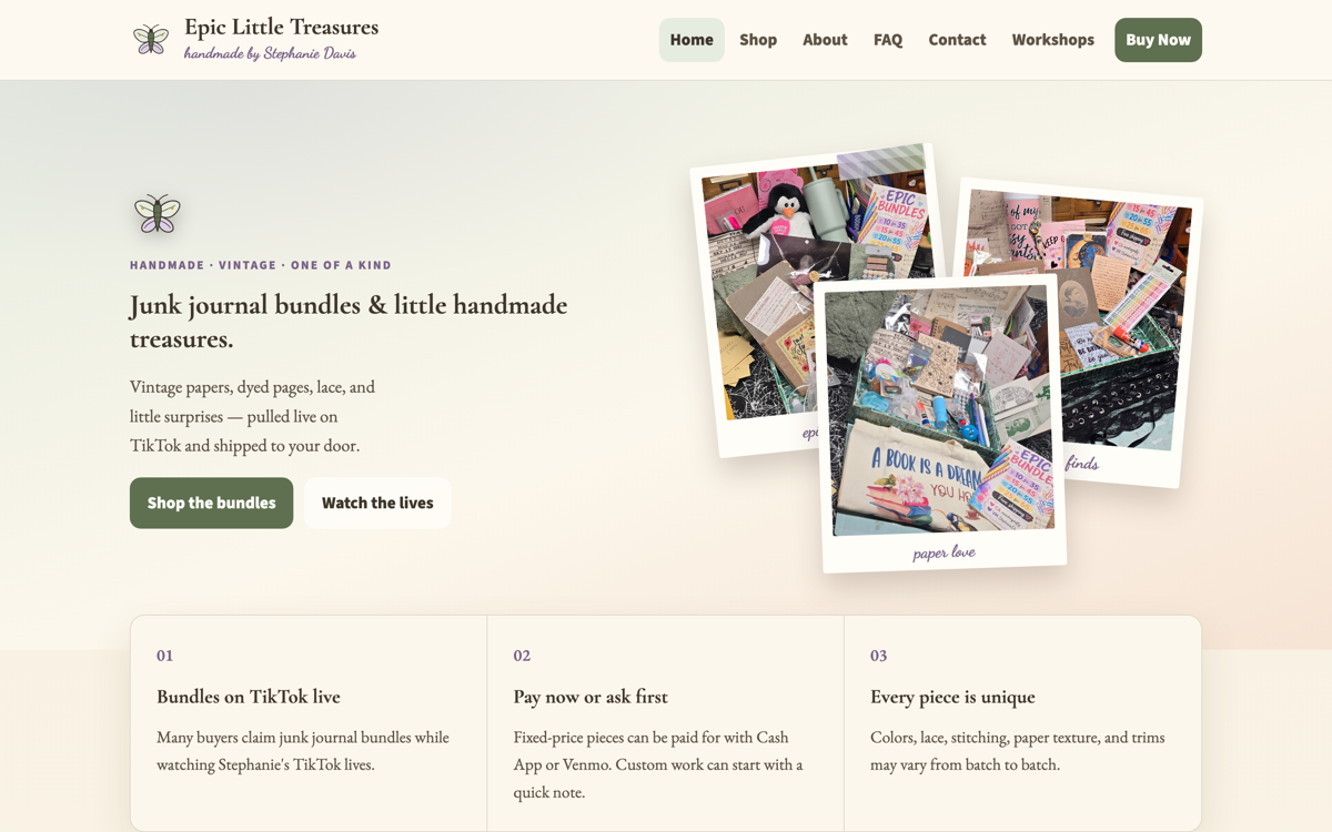 Epic Little Treasures handmade-goods storefront